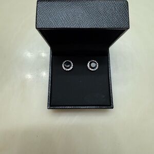 Black Onyx & Diamonds in Sterling Silver Post Earrings